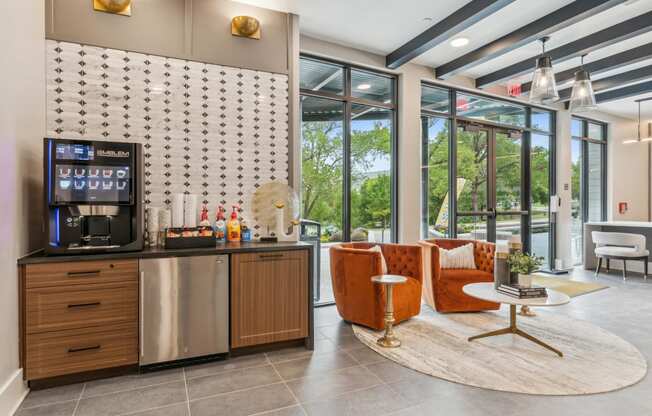 a living room with a couch and a coffee table and a television