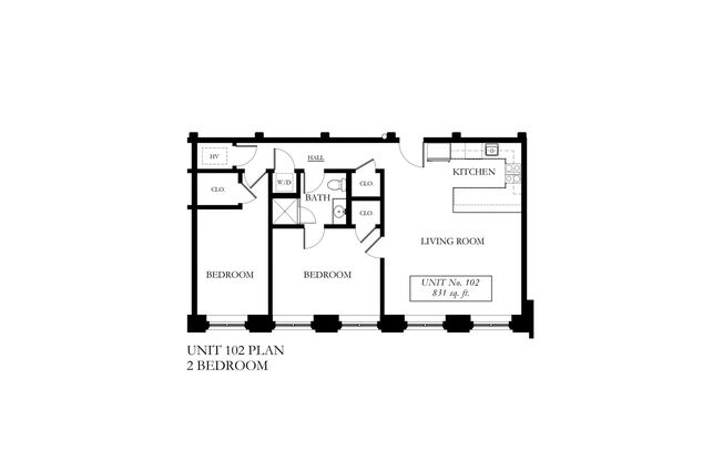 2 beds, 1 bath, 831 sqft, $2,100, Unit 102