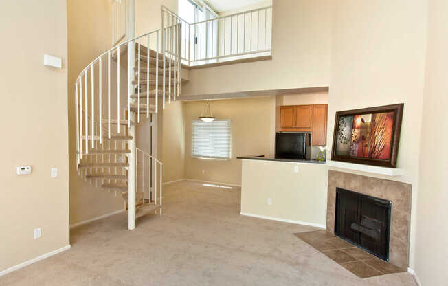 Carpeted Living Room with Fireplace