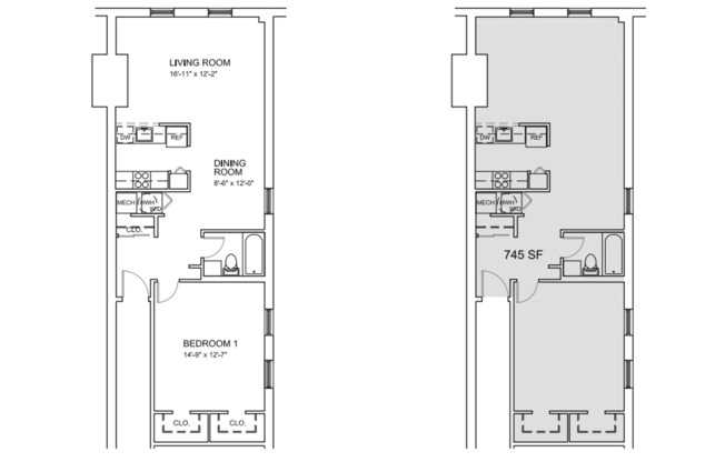 1 bed, 1 bath, 745 sqft, $1,919, Unit B-404