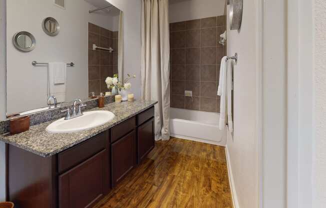 a bathroom with a sink and a bathtub