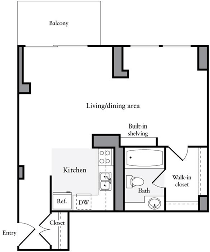 Studio, 1 bath, 560 sqft, $2,572