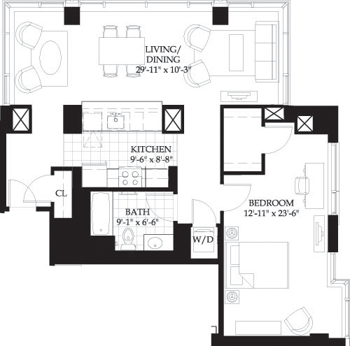 1 bed, 1 bath, 1,032 sqft, $3,925, Unit 515