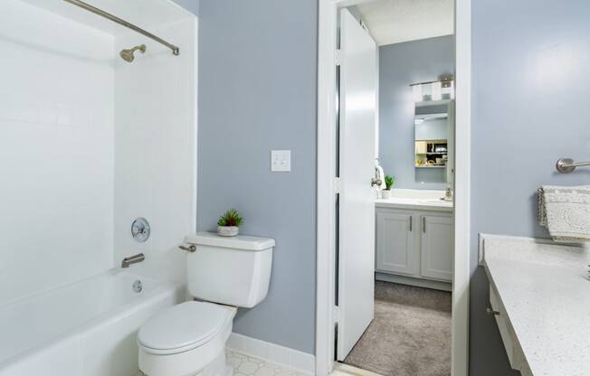 a bathroom with a toilet and a tub and a sink