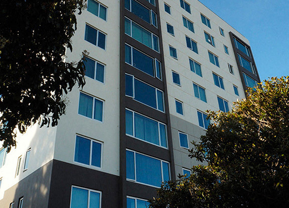 exterior view of building l Ryan Tower Apartments in San Mateo CA