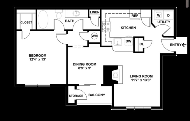 1 bed, 1 bath, 856 sqft, $1,555