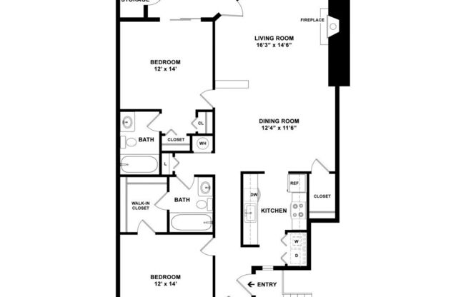 2 beds, 2 baths, 1,268 sqft, $2,000