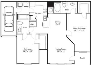 2 beds, 2 baths, 1,073 sqft, $1,555