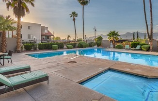 Camino Seco Village pool and hot tub with lounge area