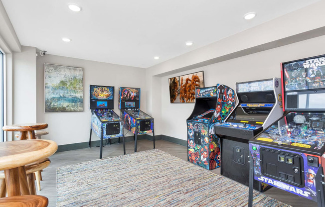 Westwood Green Apartments Clubhouse Pinball room with 5 machines