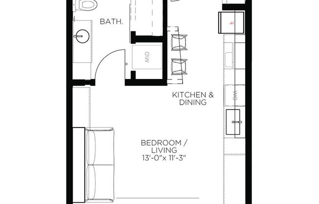 Studio, 1 bath, 390 sqft, $1,150