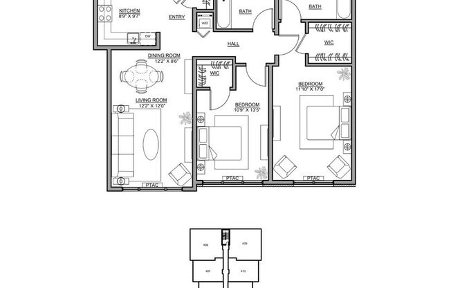 2 beds, 2 baths, 1,155 sqft, $2,995, Unit 415