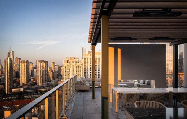 a balcony with a view of the city