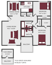 2 beds, 2 baths, 1,000 sqft, $1,270