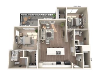 2 beds, 2 baths, 1,098 sqft, $1,540