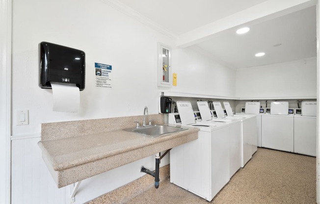 a kitchen with a sink and a counter and a washing machine