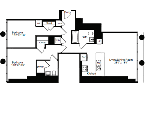2 beds, 2 baths, 1,218 sqft, $9,187, Unit 02O