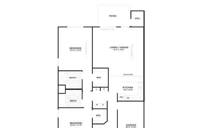 2 Bedroom 2 Bath Ranch Floorplan at Mirror Pond