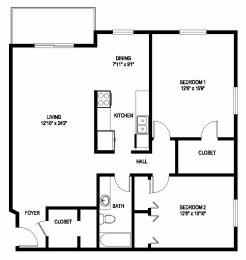 2 beds, 1 bath, 1,064 sqft, $1,590