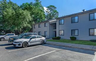 a car parked in front of a house
