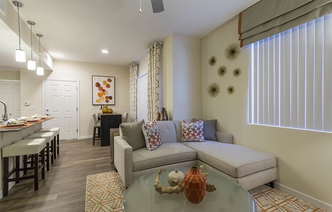 Living with couch and center table at The View at Horizon Ridge, Henderson