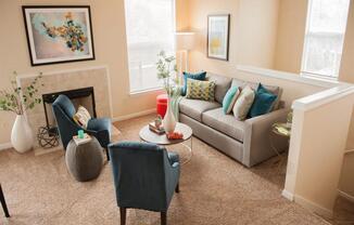 Living room carpeting at Waterford Place Apartments, Memphis, TN, 38125