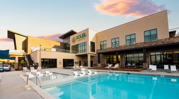 Glimmering Pool at Soleil Lofts Apartments, Herriman, Utah