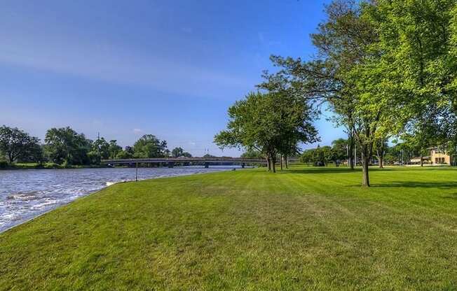 Riverside park for dog walks at Panton Mill Station, South Elgin, IL, 60177