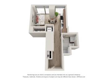 Studio, 1 bath, 436 sqft, $1,375