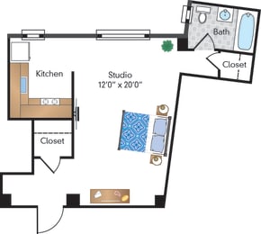 Studio, 1 bath, 500 sqft, $1,899