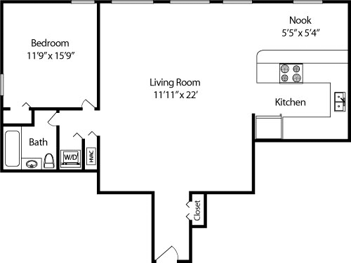 Studio, 1 bath, 532 sqft, $2,074