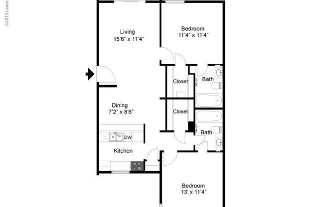 2 beds, 2 baths, 913 sqft, $1,485