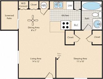 Studio, 1 bath, 500 sqft, $1,273