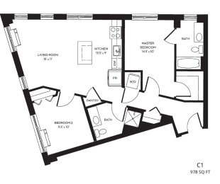 2 beds, 2 baths, 978 sqft, $2,331