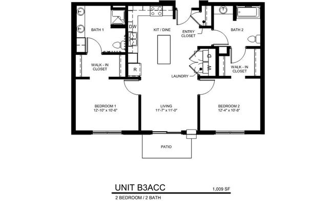 2 beds, 2 baths, 1,009 sqft, $1,959, Unit 117