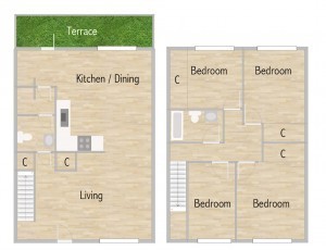 4 beds, 1.5 baths, 1,400 sqft, $2,206, Unit E01
