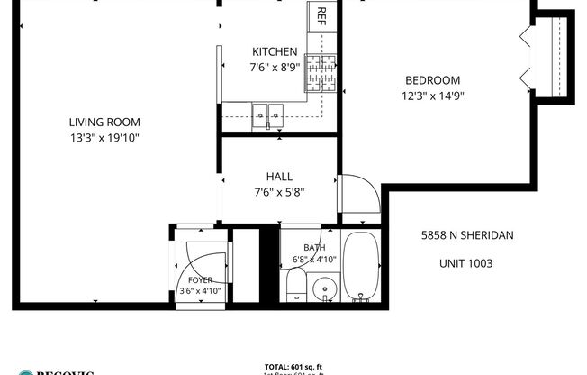 1 bed, 1 bath, 601 sqft, $2,275, Unit 1003