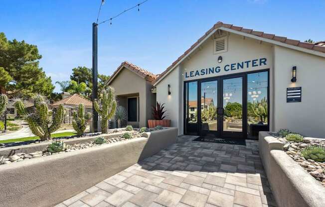 leasing center exterior at hideaway apartments, az