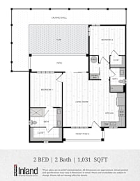2 beds, 2 baths, 1,031 sqft, $2,083