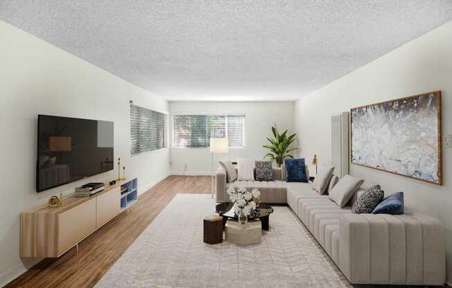 a living room with a couch and a tv