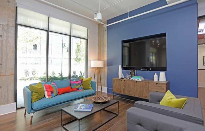 Clubroom With Smart TV at Link Apartments® Innovation Quarter, Winston Salem, North Carolina