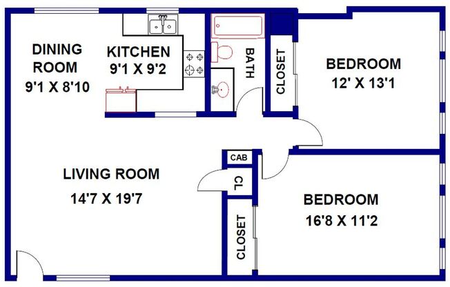2 beds, 1 bath, 961 sqft, $2,100, Unit 13