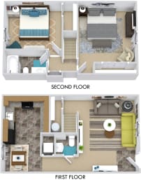 2 beds, 1.5 baths, 954 sqft, $1,555