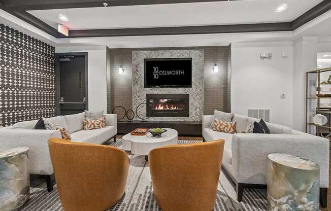 A modern sitting room with a fireplace and a flatscreen TV