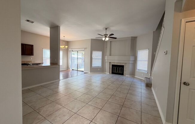 OPEN 3 BR W/ MASTER DOWN*STAINLESS STEEL APPLIANCES*FIREPLACE IN LIVING*TILED SHOWER*WALK-IN CLOSET*2" FAUX BLINDS*1.5-2 CAR GARAGE*EASY ACCESS TO SIX FLAGS, SEA WORLD, UTSA, LACKLAND AFB, & SHOPPING*