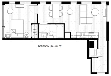 1 bed, 1 bath, 614 sqft, $2,726