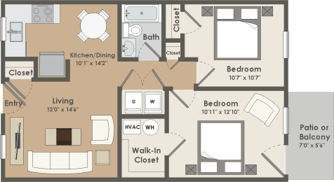 2 beds, 1 bath, 850 sqft, $1,300