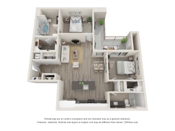 2 beds, 2 baths, 1,287 sqft, $2,674