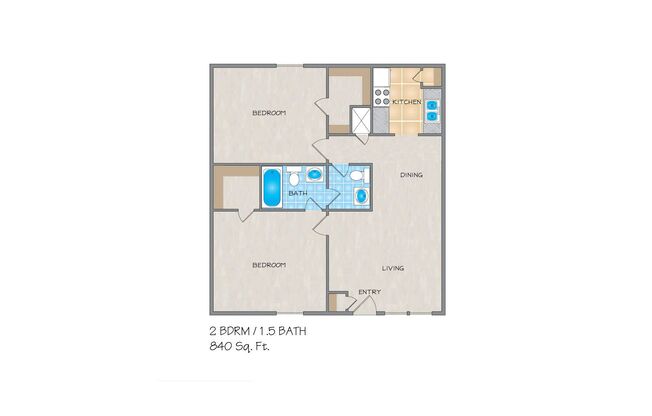 2 beds, 1.5 baths, 840 sqft, $1,615, Unit H105