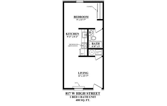 1 bed, 1 bath, 460 sqft, $850, Unit 1C